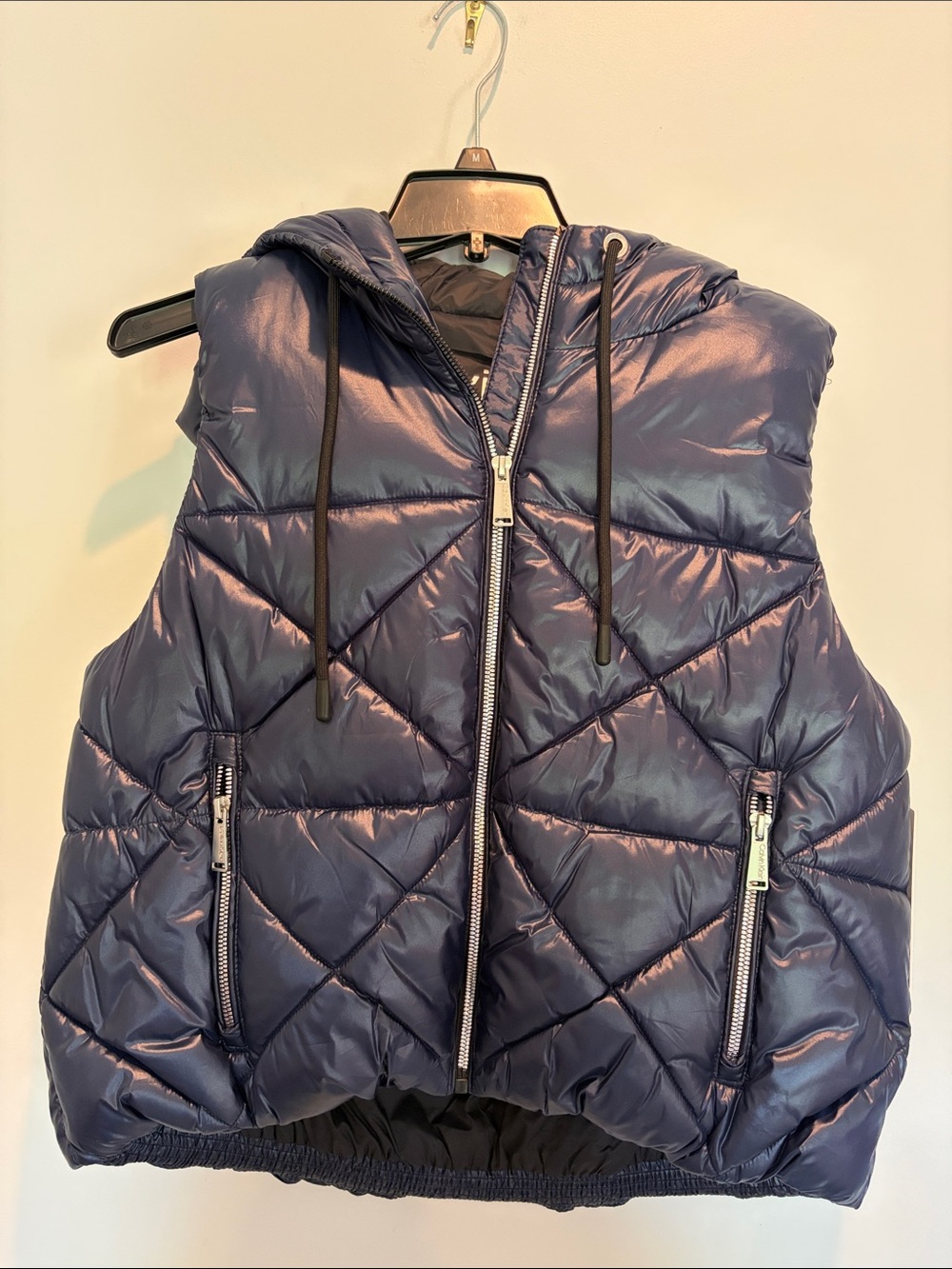 Calvin Klein Performance Shiny Quilted Hooded Puffer Vest - Navy Blue